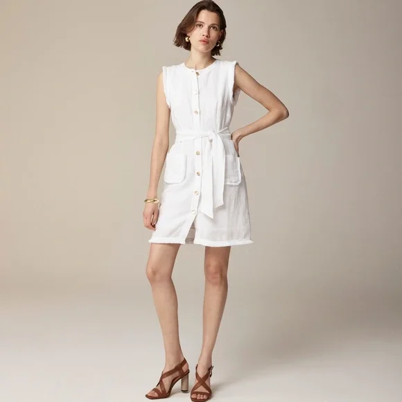 J. Crew | Dresses | Nwt J Crew Rawhem Mini Shirtdress In Linen | Poshmark